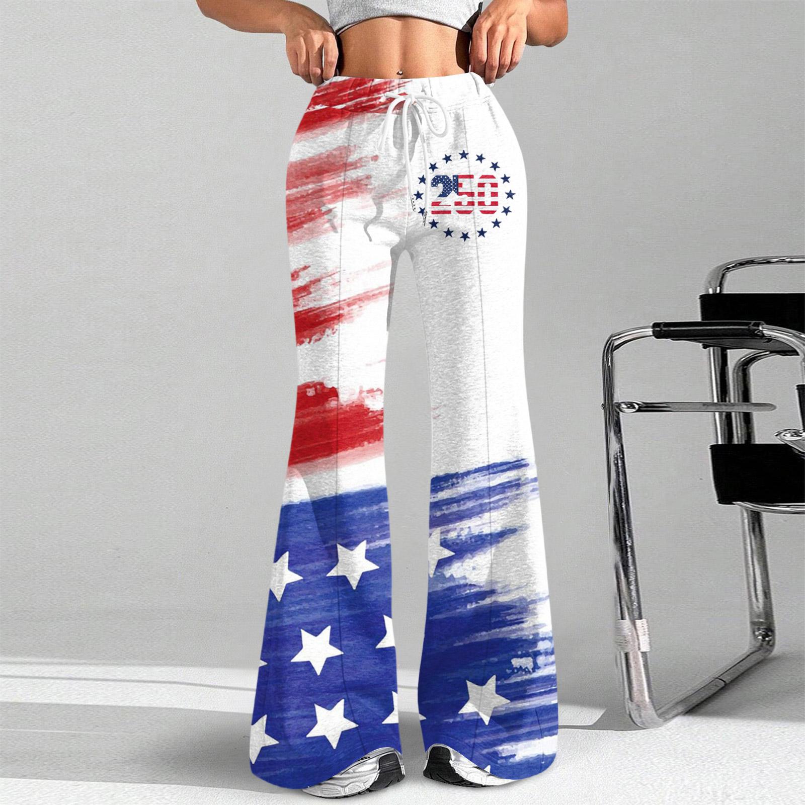 

Loose Fit Drawstring Waist Flare Pants with Independence Day Inspired Print We the 250 Years of Casual Style XL синій