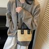 Small Square Crossbody Bag For Women Trendy Versatile Bucket Handheld Bag Color Blocked Shoulder Bag