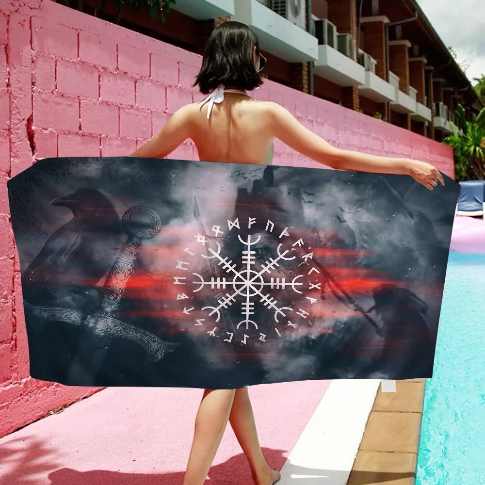 V-Viking Logo V-Vegvisir Luxus Große Mikrofaser Strandtücher Schnelltrocknendes Handtuch Sandstrandhandtücher Handtuch für den Pool für Reisen
