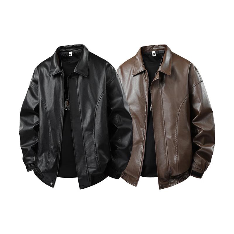 Men's VANCAMEL American Style Lapel PU Leather Jacket