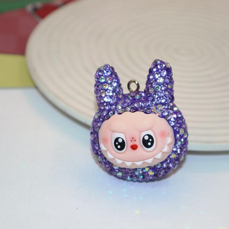 Colorful Rhinestone Labubu Polymer Clay Keychain Bag Charm