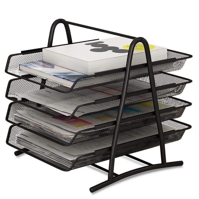 Wrought Iron Multi-Layer File Holder & Storage Rack with Mesh Shelving - 3 or 4 Tiers