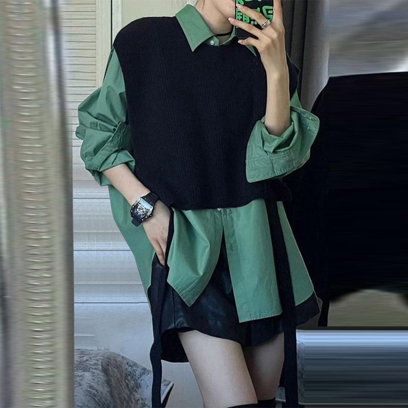 

ZANZEA Женские осенние рубашки с длинным рукавом из двух частей 3XL чёрный