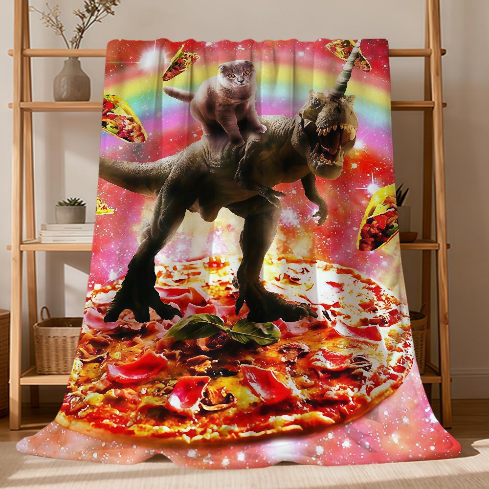 Space Cowboy Cat Meme Dinosaur Abstract Funny Pizza Flannel Soft Warm Plush Blanket Sofa Living Room Hogar Bed Gift Car Portable