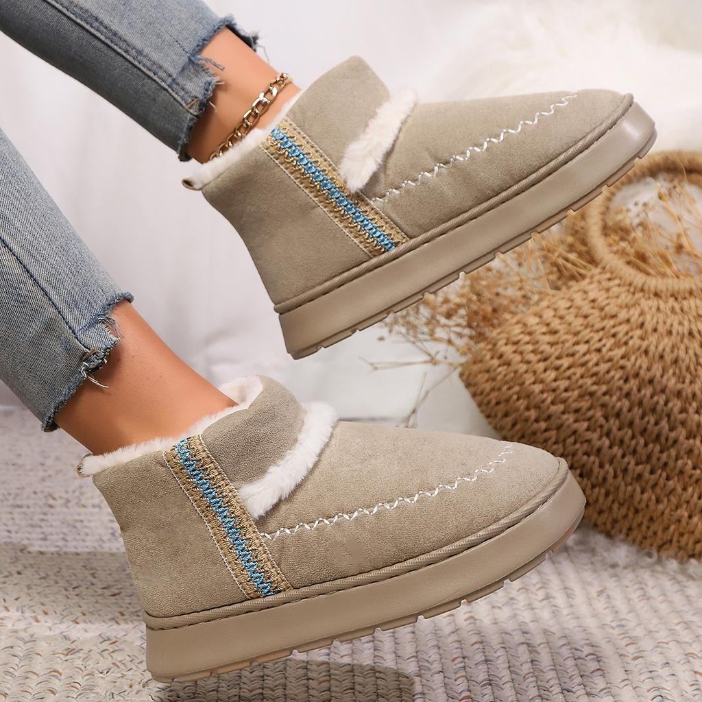 Lace-Trimmed Ethnic-Style Fashion Snow Boots for Women Half-Slip-On Design for Fall/Winter Indoor & Outdoor Use Plus Size Cotton Boots