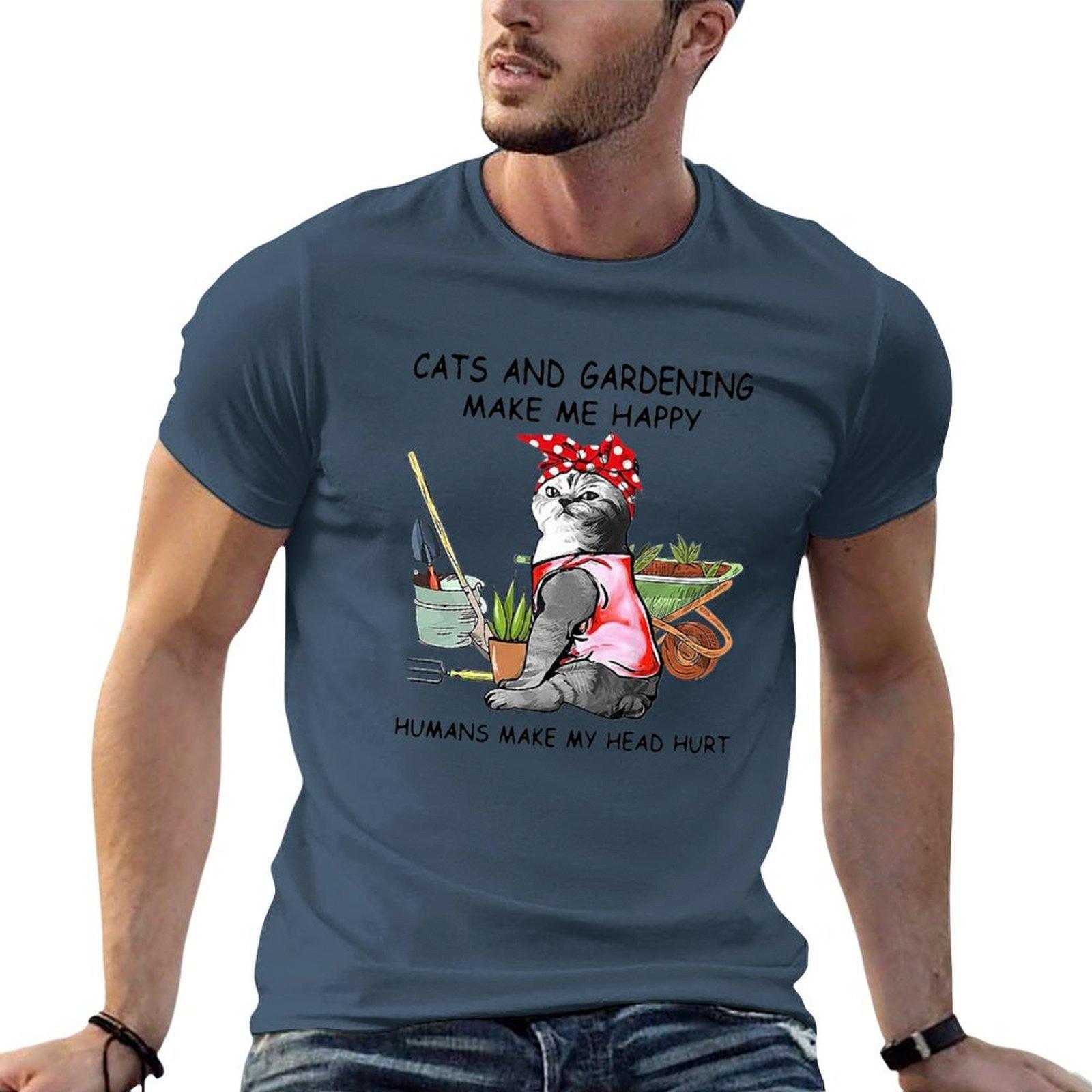 Cats And Gardening Make Me Happy Tshirt T Shirt Unisex Cotton Unisex T Shirt Graphic Unisex T Shirts For Unisex Casual Tshirt S