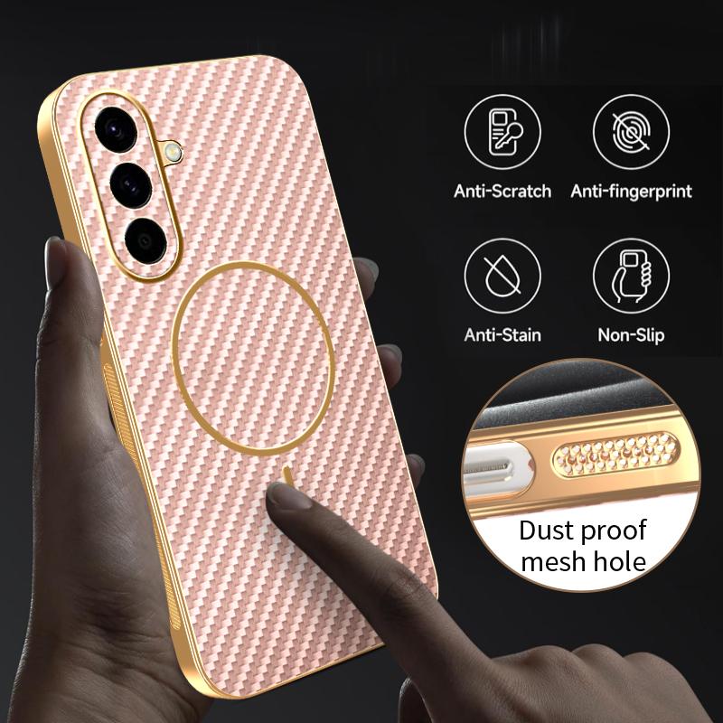 For Samsung Galaxy A56 5G Phone Case Carbon Fiber Textured Electroplated TPU Back Cover
