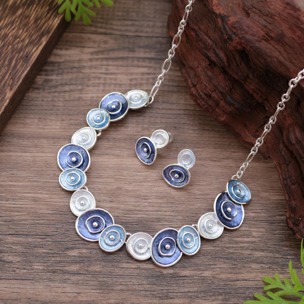 Neues Emaille-Farbe rundes Blume Stecker Ohrringe Halskette Set, Damenmode High-End Blütenblatt Halskette