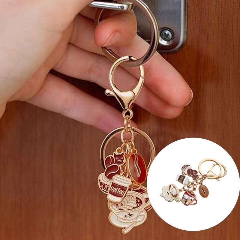 Creative Coffee Themed Keychain Pendant Alloy Hanging Ornament Perfect For Keys Bags And Car Decoration
