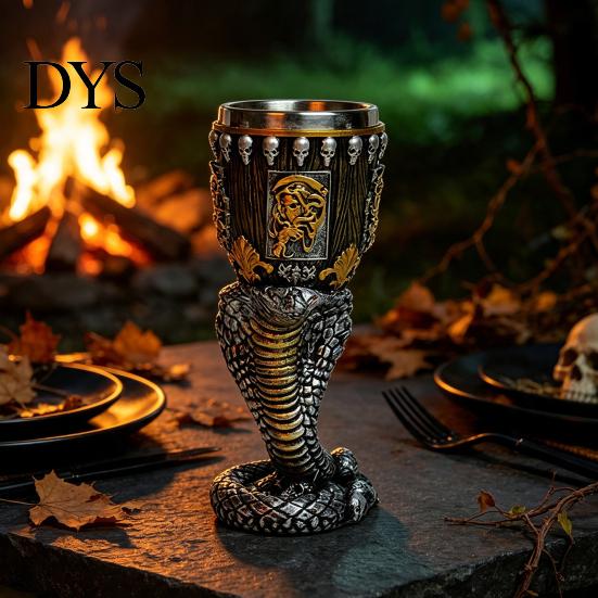 Heavy Duty Beverage Container Horrible Resin Stainless Steel Skull Goblet, Retro Skeletal Wine Gothic Metal Lined Goblet Cocktail Glasses, Vintage