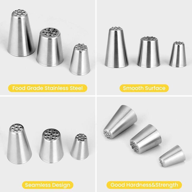 3-Piece Grass Tip Piping Nozzles Set 304 Stainless Steel Mont Blanc Cake Decoration Pastry Baking Tools