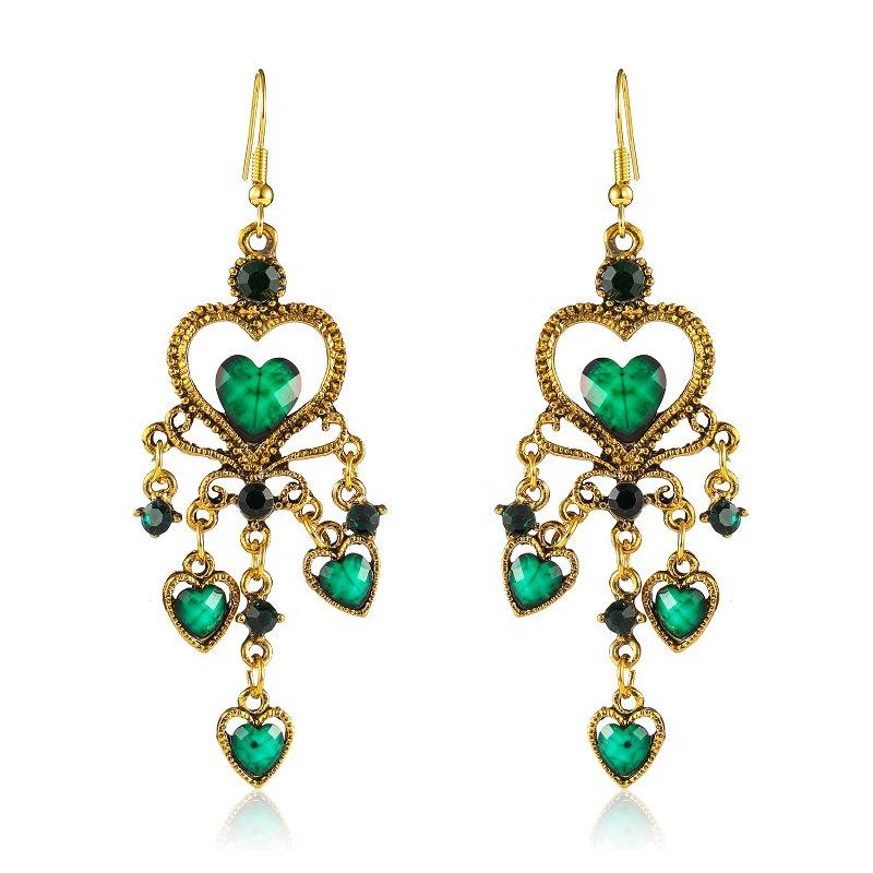 Bohemian Drop Dangle Heart Earrings For Women Vintage Rhinestone Acrylic Gold Color Ethnic Boho Jewelry Earings Pendientes Mujer