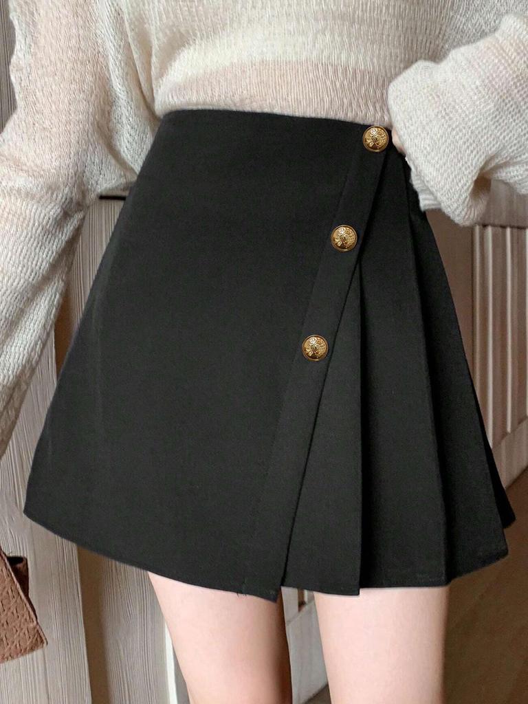 Plus Size Women's Asymmetrical Button Design Skirt - Casual, Versatile, Fashionable