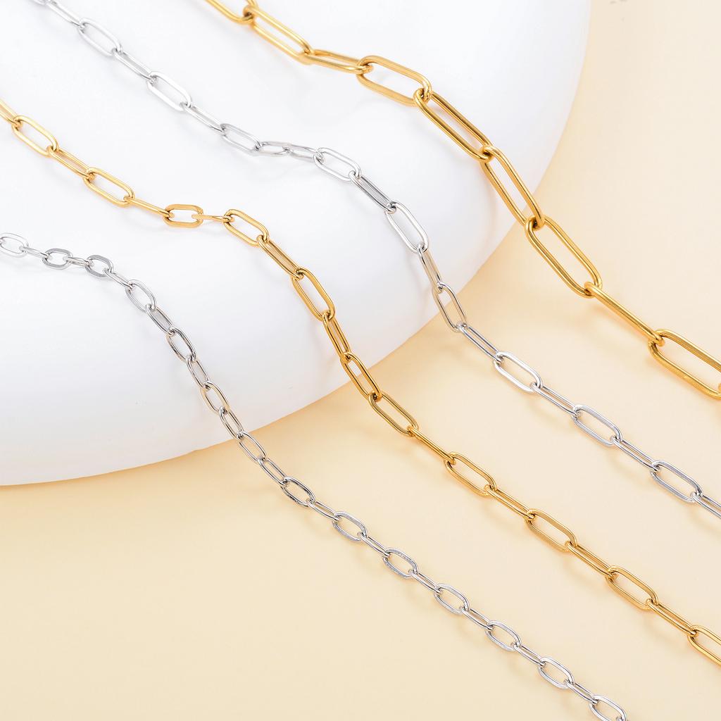 Polished Paper Clip Chain 2.5/2.7/4mm Stainless Steel Necklace Trendy Layering Choker Waterproof Jewelry Men And Women