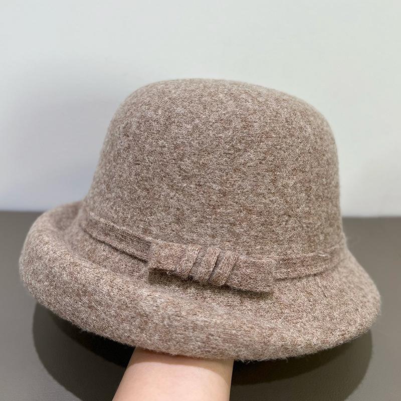 2025 Korean Version Autumn and Winter Bow Fisherman Hat Wool Woolen Basin Hat British Retro Felt Hat Children