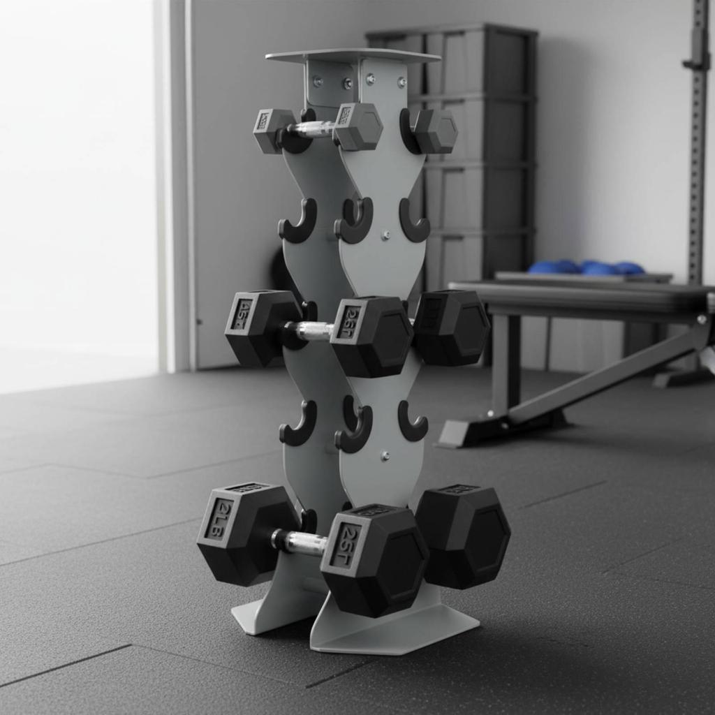 5 Pair Dumbbell Rack Gray Upright Curved Holders for Home Gym