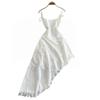 White Sleeveless Sling Irregular Dress Women's Summer 2024 New Arrival Fancy Oblique Mid Length Long Length Skirt