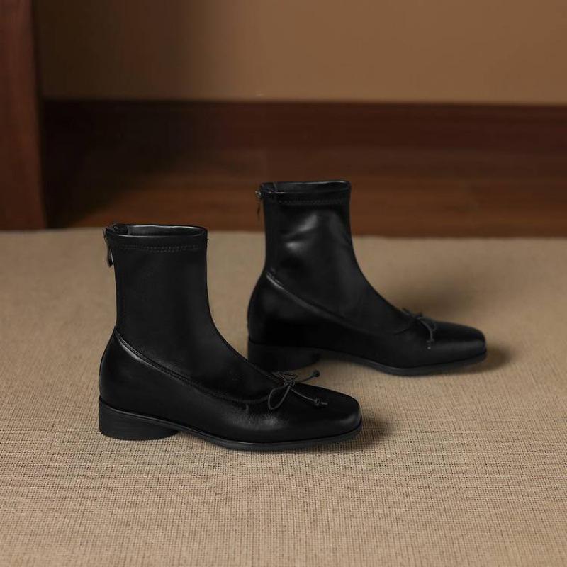 

Осень и зима круглый носок низкий каблук полусапоги большой размер кожаные женские сапоги новый квадратный каблук задняя молния резиновая подошва ботинки Мартин женские 39