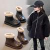Children's Snow Boots Large Cotton Short Boots Girls Martin Boots Velvet Thermal Leather Boots Autumn and Winter New Boots