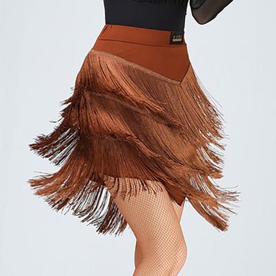 Women Latin Dance Skirt One Piece Ballroom Rumba Samba Tassels Dancewear Adult Female Training Chacha Performance Costume