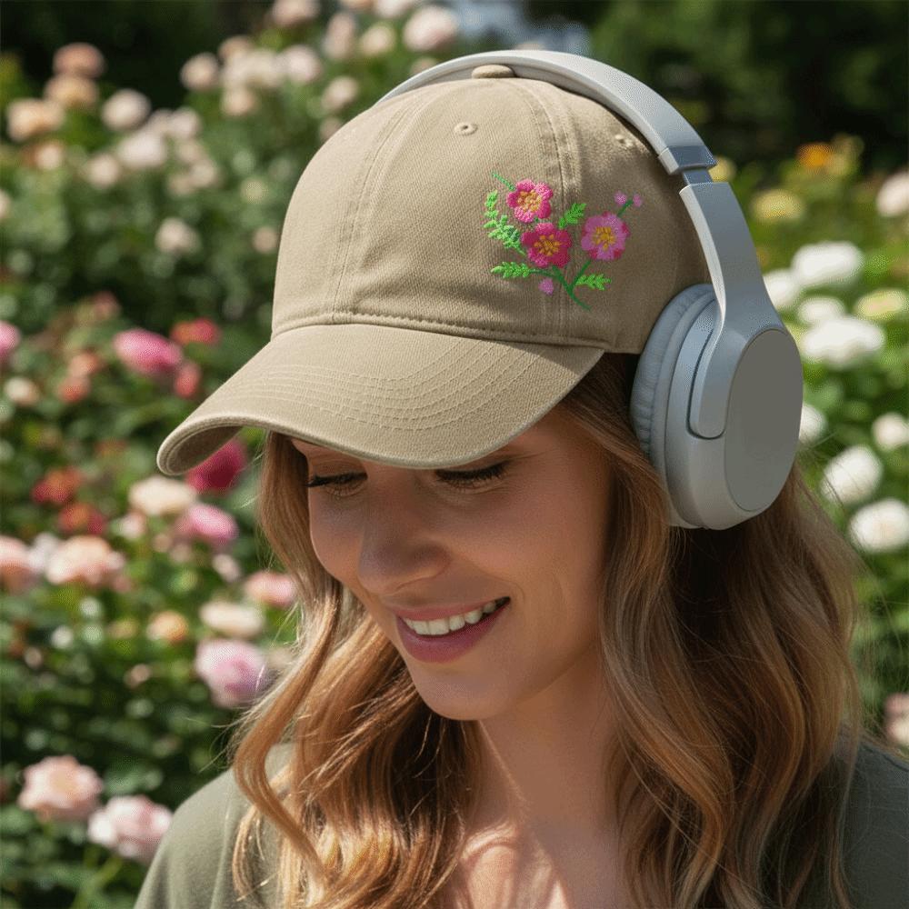 Fashion Floral Embroidery Baseball Cap Washed Cotton Adjustable Baseball Hats Peaked Cap For Man Women