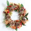 New Artificial Wreath Fall Maple Leaves Wreath with Decorative Pine Cone Red Berry Front Door Wreath Christmas Floral Rattan Garland