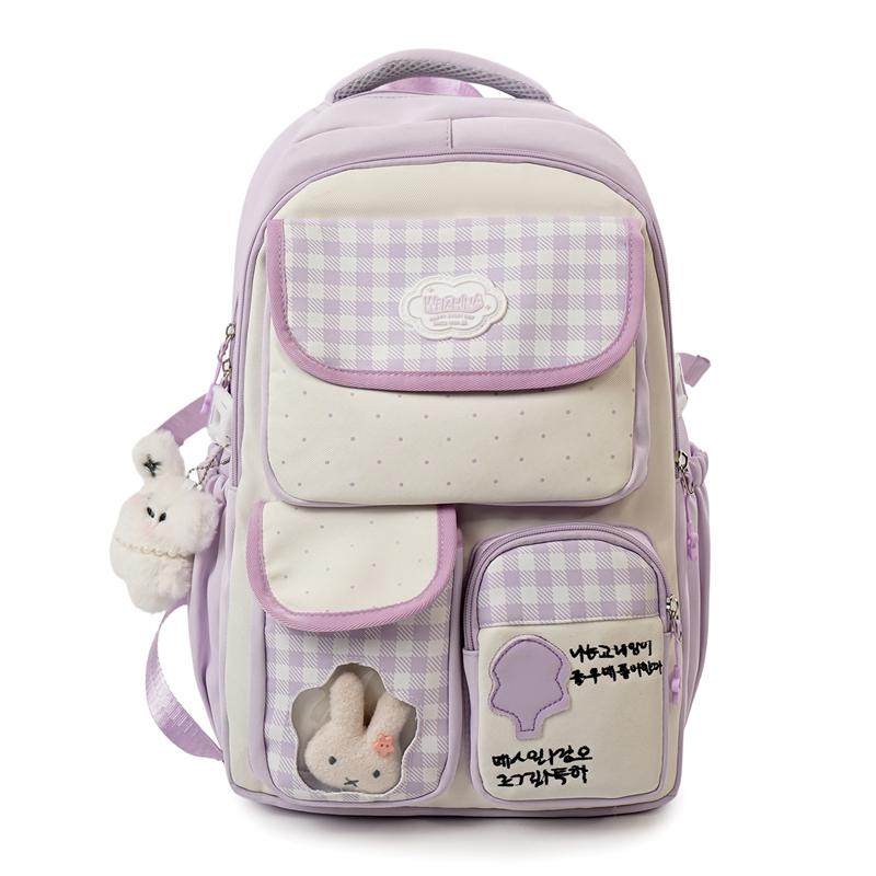 

College Style Student Schoolbag Color Block Women s Multi-Compartment Backpack фіолетовий