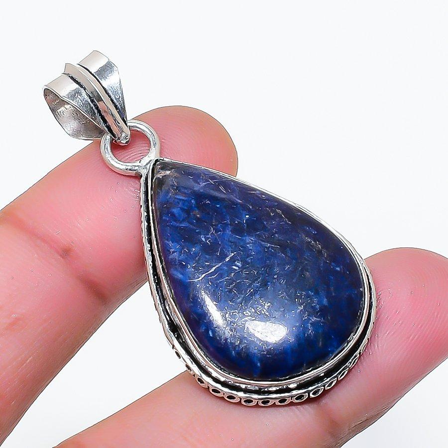 Natural Sodalite Gemstone Handmade 925 Sterling Silver Pendant 1.69" AP-14859