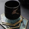 Window Grille Glass Coaster Gold Copper Embossed Pattern Hexagonal Glass Coaster Dining Table Insulation Pad Teacup Mat