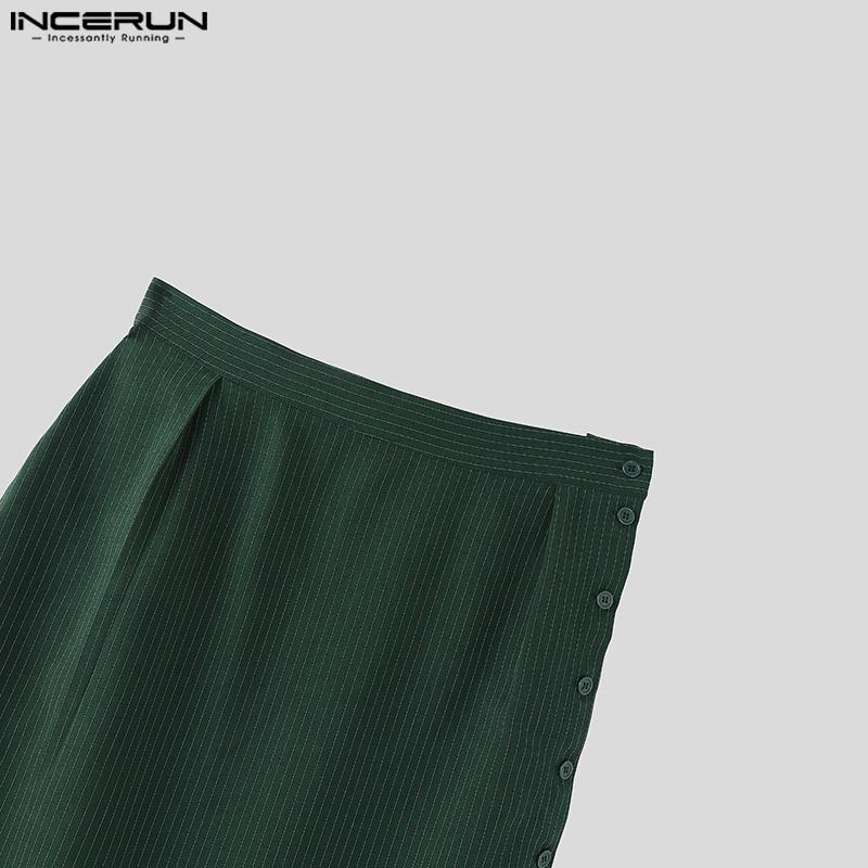 INCERUN Pánské sukně s vysokým pasem na knoflíky, dlouhé, ležérní, áčkového střihu, s rozparky, kilt