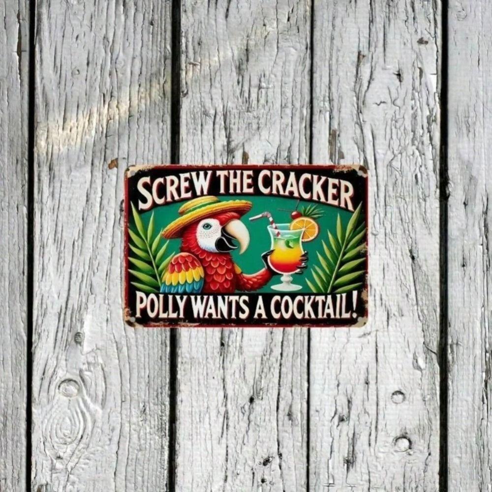 Vintage Metal Poster Parrot Cocktail Drink Bar Wall Art Aluminum Sign Waterproof
