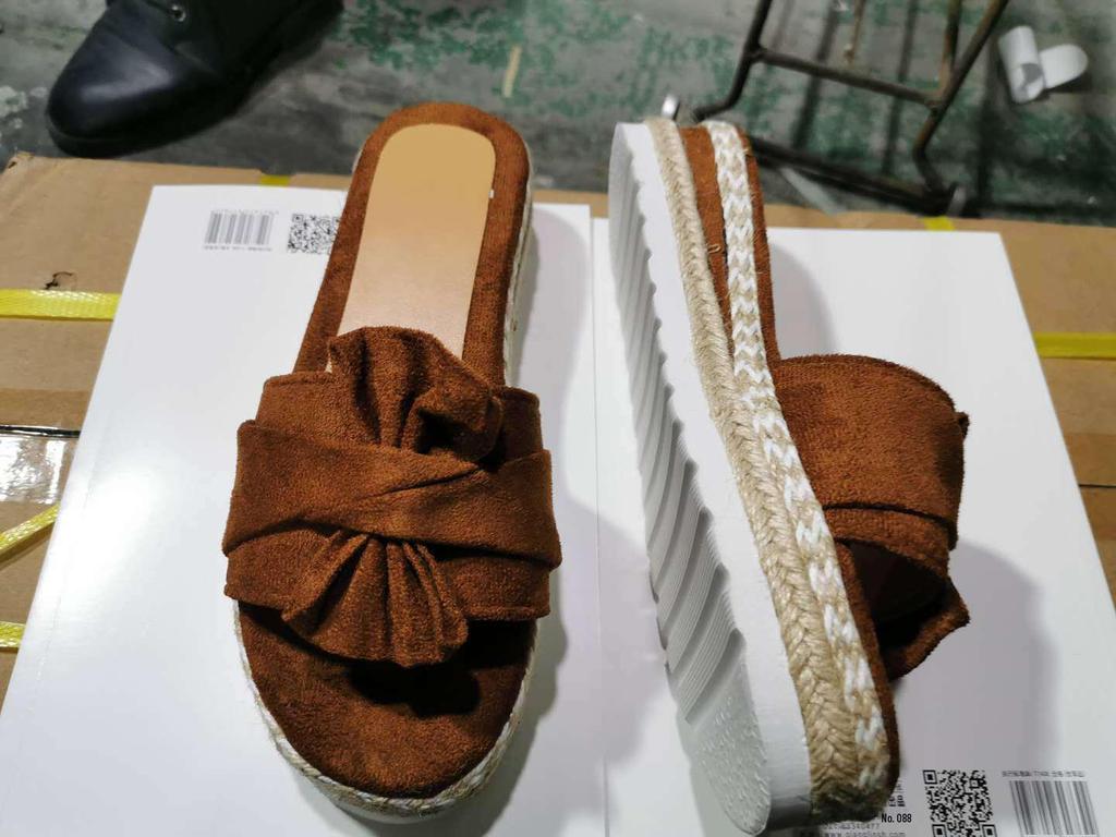 2025 Summer Women's Bow Beach Wedge Sandals - European/American Style, Thick Sole, Hemp Rope, Large Size