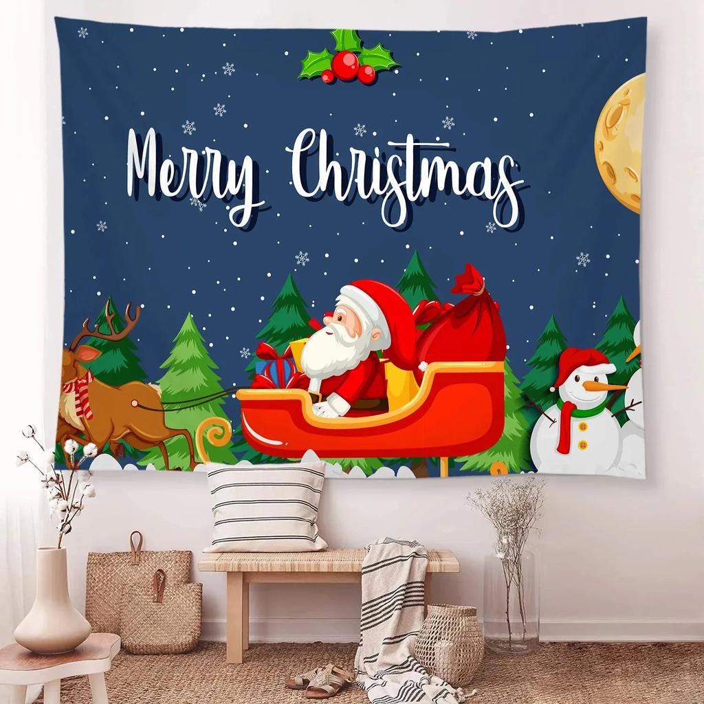 Christmas Pattern Tapestry Home Bedroom Living Room Wall Decoration Santa Claus