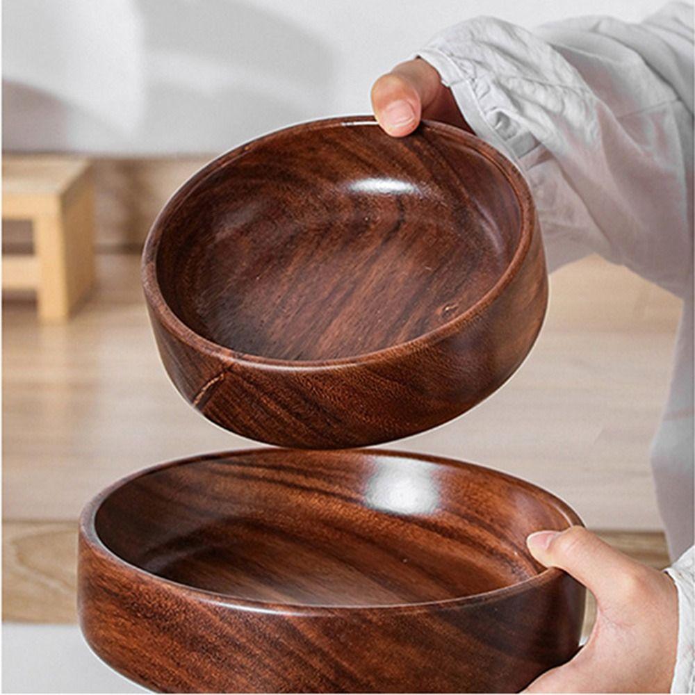 Handmade Wooden Salad Plate Round Snack Serving Tray Vintage Solid Wood Bowl  Hotel