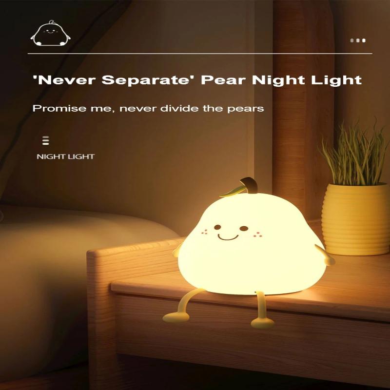 1Pc Super Squishy Silicone Pear Mango Night Light Dimmable Rechargeable Touch Control  Night Lamp for Camping Party Room Decor