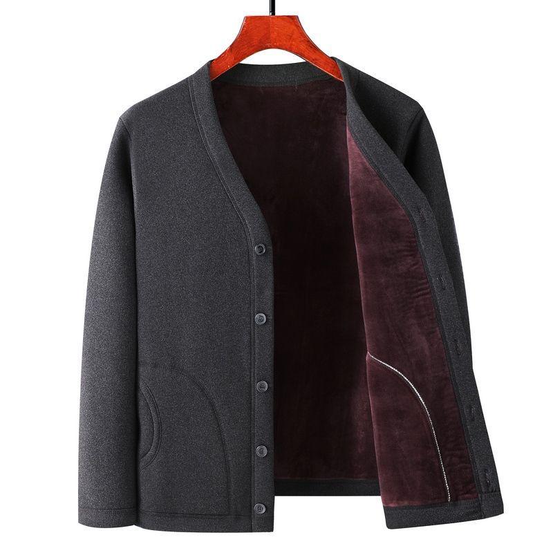 Men's Fleece-Lined Warm Winter Cardigan Jacket for Middle-Aged & Elderly