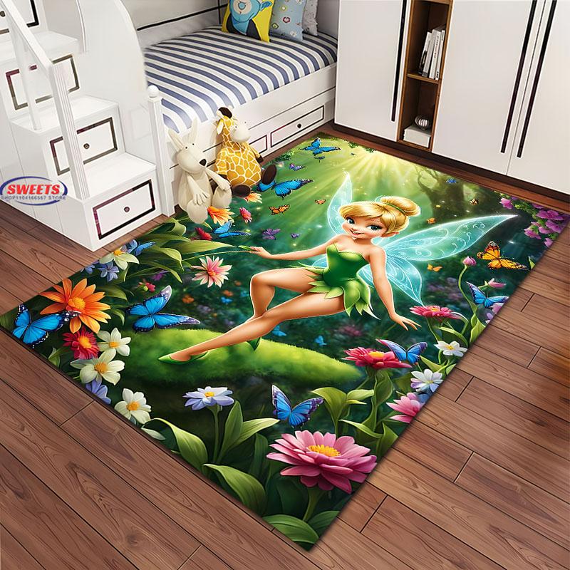 1PC Cute Princess Tinker Bell Cartoon Carpet for Bed Bedroom Sofa Picnic, Children's Room Large Decorative Mat All Seasons Rug