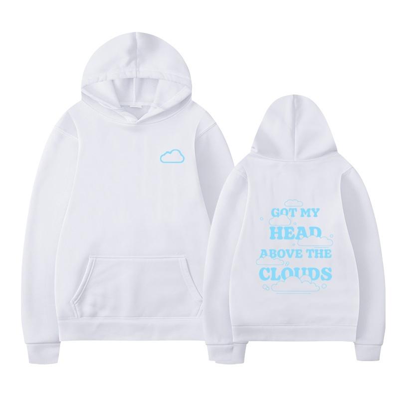 

Clouds printed long sleeved T-shirt men s fashion hooded top for spring and autumn casual men s street wear fashion hooded shirt 3XL