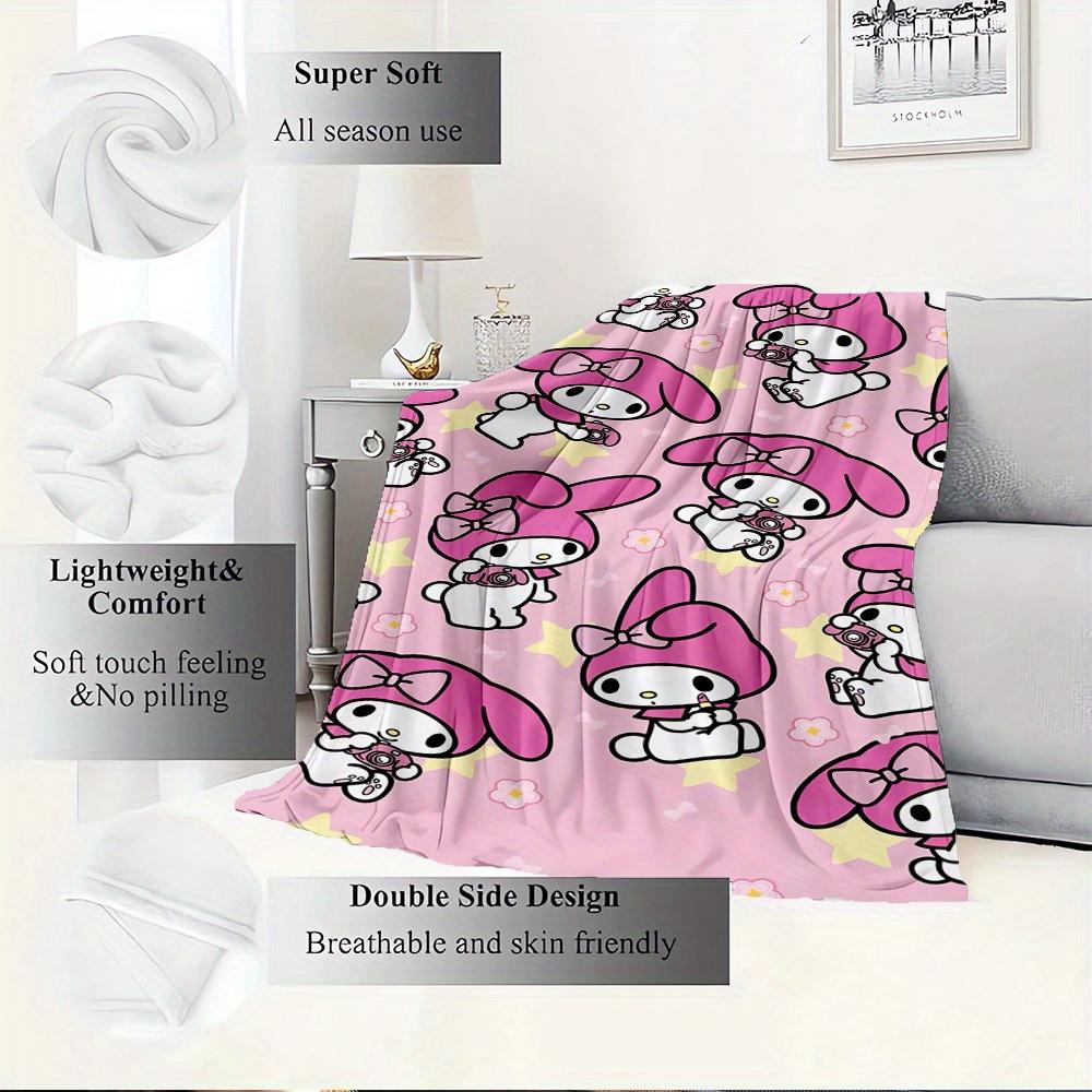 1pc My Melody Cute Cartoon Character Pink Background with Stars and Flowers Flannel Blanket - Home Decor Soft, Warm and Comfortable All Seas