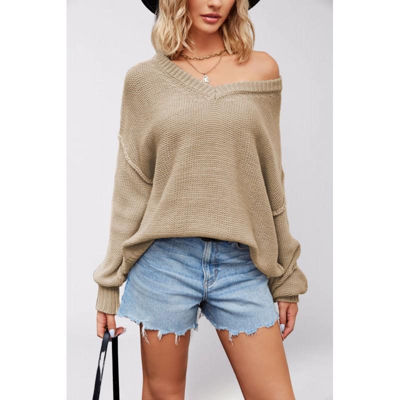 Womens Oversized V-Neck Knit Sweater Loose