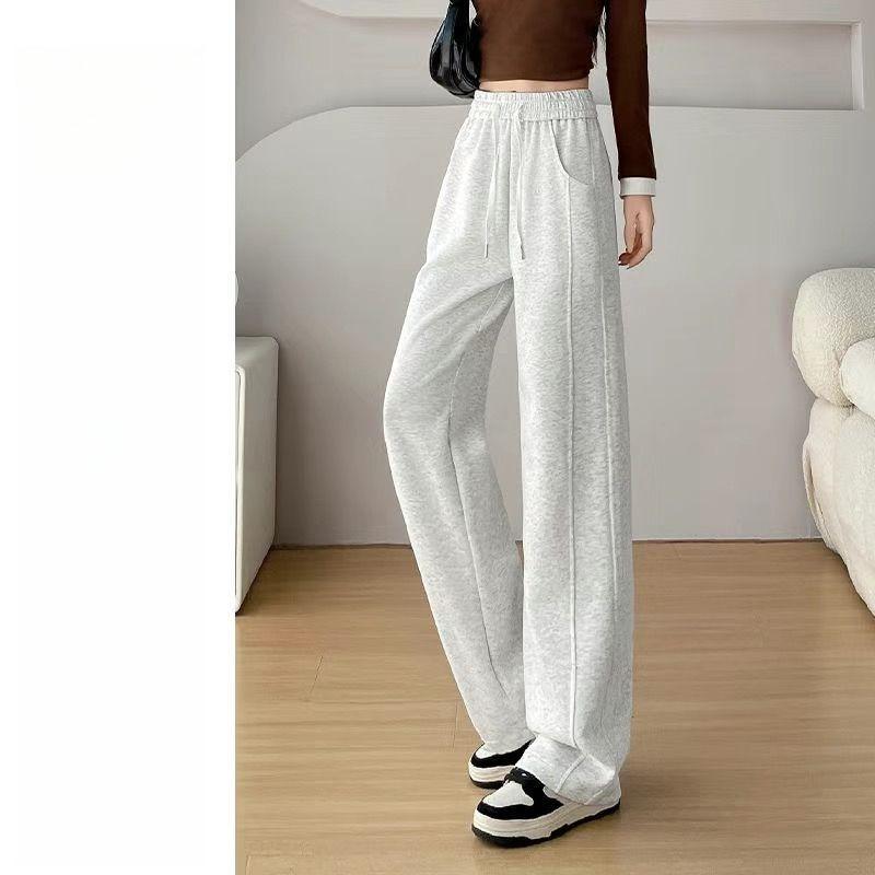Белые и серые спортивные брюки прямого кроя для высоких и стройных женщин, весенне-осенние брюки-бананы, широкие брюки для женщин, зимние повседневные S