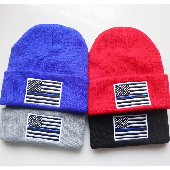 Popular In Europe and America, American Flag Embroidered Knitted Beanie Hat Autumn and Winter Warm Hats for Men and Women