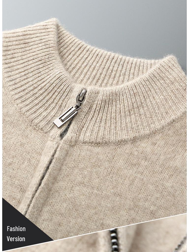 Men's Versatile Stand-Up Collar Cashmere Wool Cardigan - Long-Sleeve, Thickened Knitted Coat for Autumn and Winter