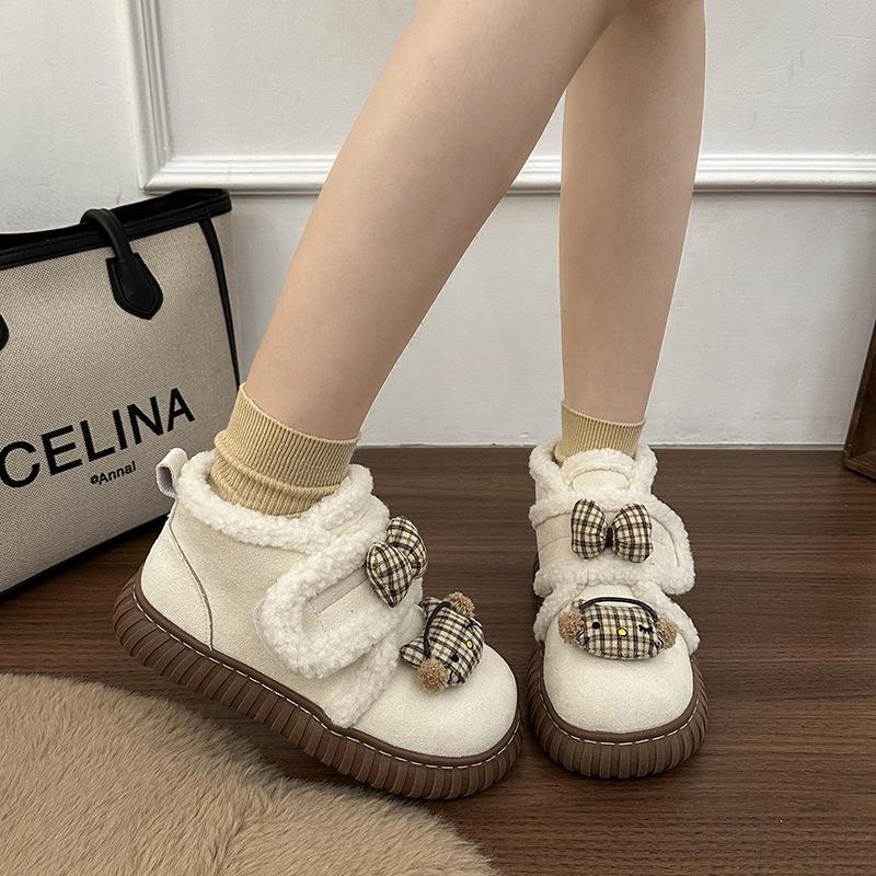 Women's Bow Thick Bottom Winter Lightweight Warm Anti Cold Padded Snow Boots Non-slip Wear Casual Sneakers Cotton Boots