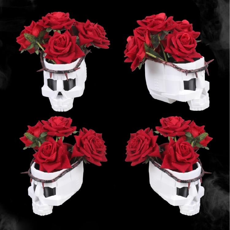 Skull Rose Flower Building Set Artificial Flower Bouquet Building Block Assembly Toy For Men Women Halloween Gift