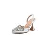 Spring And Summer Women's High Heel Wedding Shoes Pointed Rhinestone Wine Glass Heel Sandals With Empty Back Shoes
