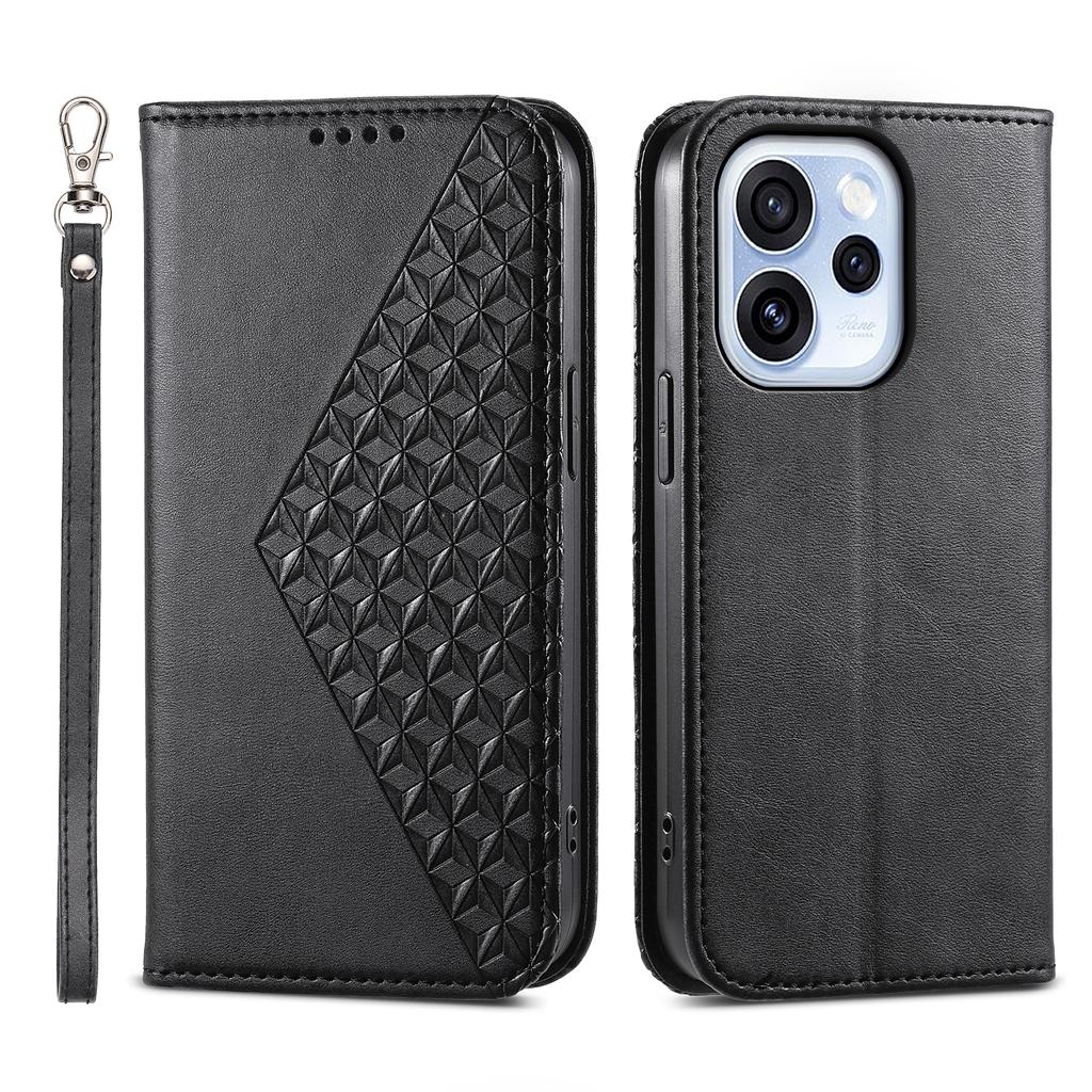For Oppo Reno15 F 5G Case Calf Texture PU Leather Wallet Phone Cover with Wrist Strap