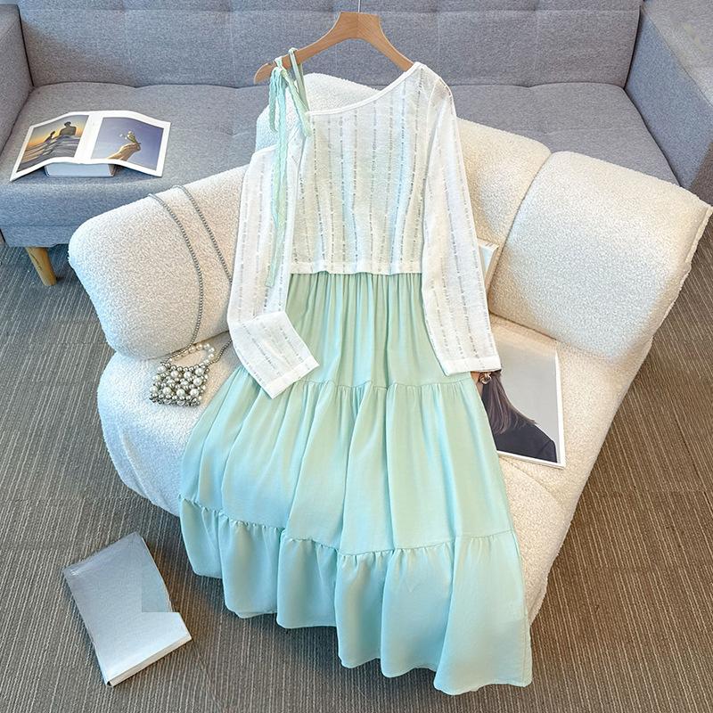Two-piece Summer New Style of Large-sized Women's Long-sleeved Hollowed-out Cardigan and Halter Dress