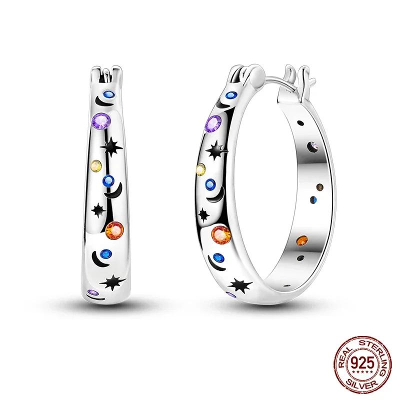 925 Sterling Silver Love Feather Moon Star Heart Earrings Fit Original Charms Hoop for Women Girls Stud Earring Jewelry Gifts