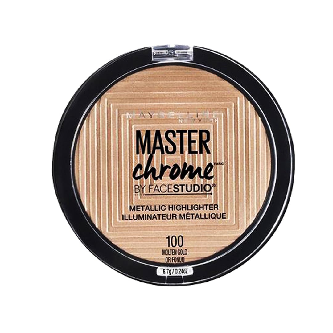 

Maybelline New York Master Chrome Metallic Highlighter Bronzer 100 Molten Gold Sheen Powder 6.7g Compact Glow Illuminate Face Makeup